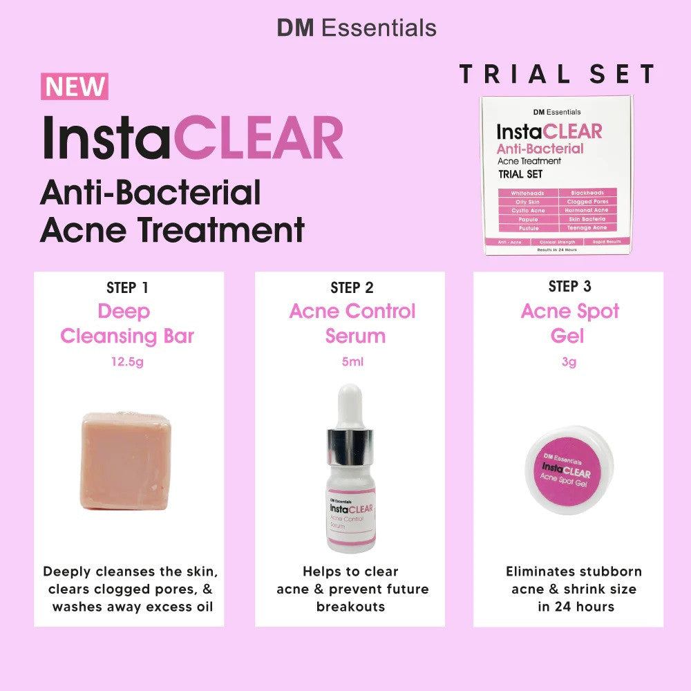 DM Essentials InstaCLEAR Anti-Bacterial Acne Treatment Trial Set