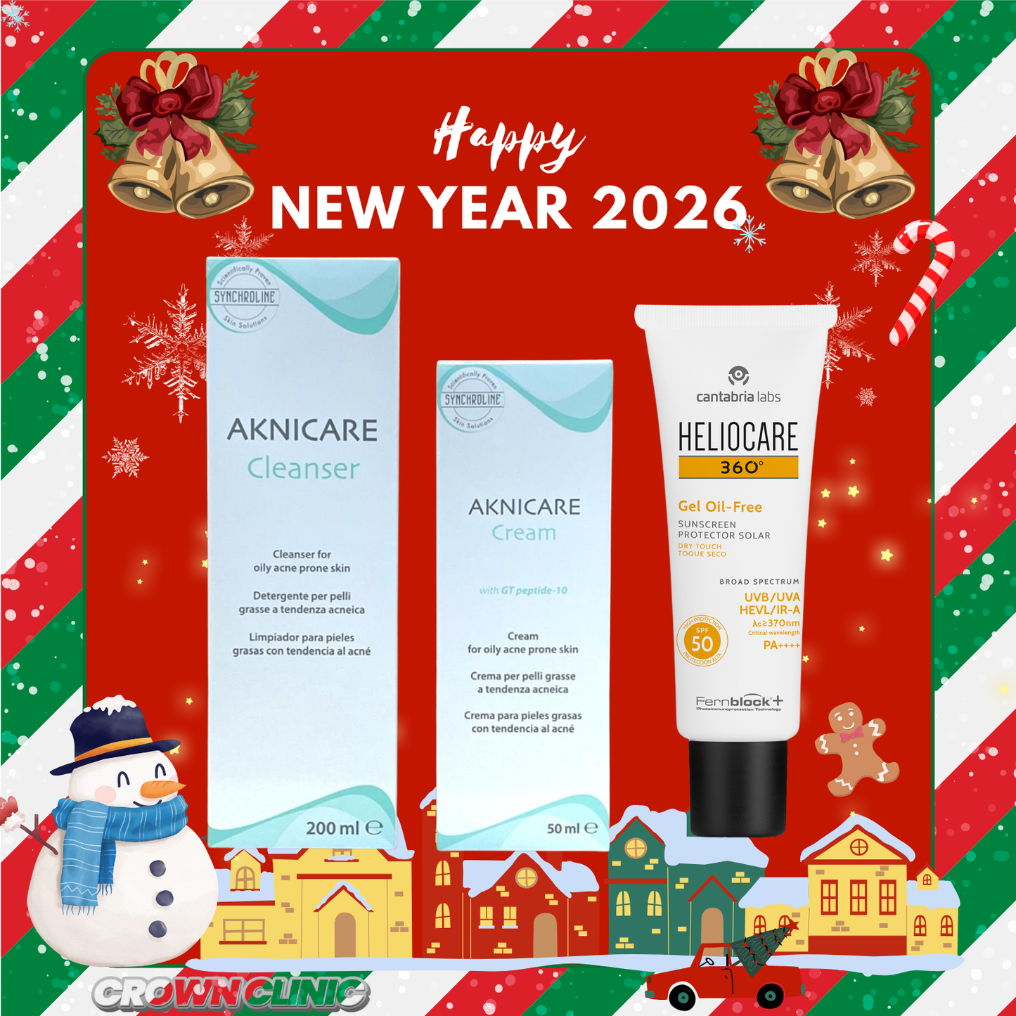 Aknicare Acne Care Clarity Set (Aknicare Cleanser 200ML + Aknicare Cream 50ML + Heliocare Gel Oil Free SPF50 50ML)