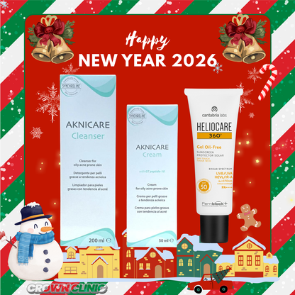 Aknicare Acne Care Clarity Set (Aknicare Cleanser 200ML + Aknicare Cream 50ML + Heliocare Gel Oil Free SPF50 50ML)