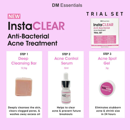 DM Essentials InstaCLEAR Anti-Bacterial Acne Treatment Trial Set
