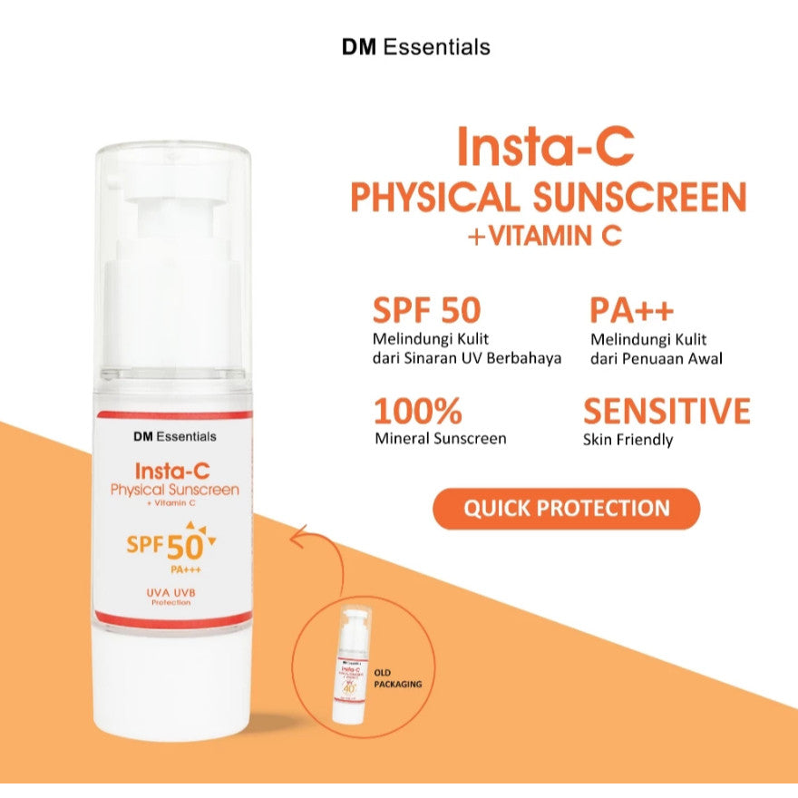 DM Essentials Insta-C Physical Sunscreen SPF 50 PA +++  UVA UVB Protection 30ML <New Packaging>