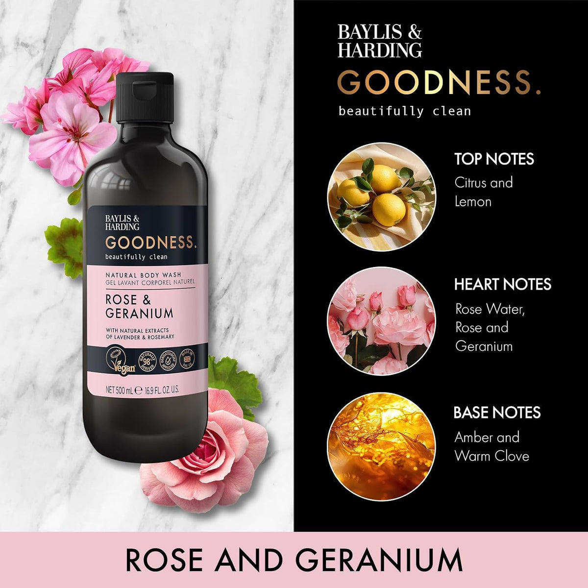 Baylis & Harding Goodness Rose & Geranium Body Wash 500ML