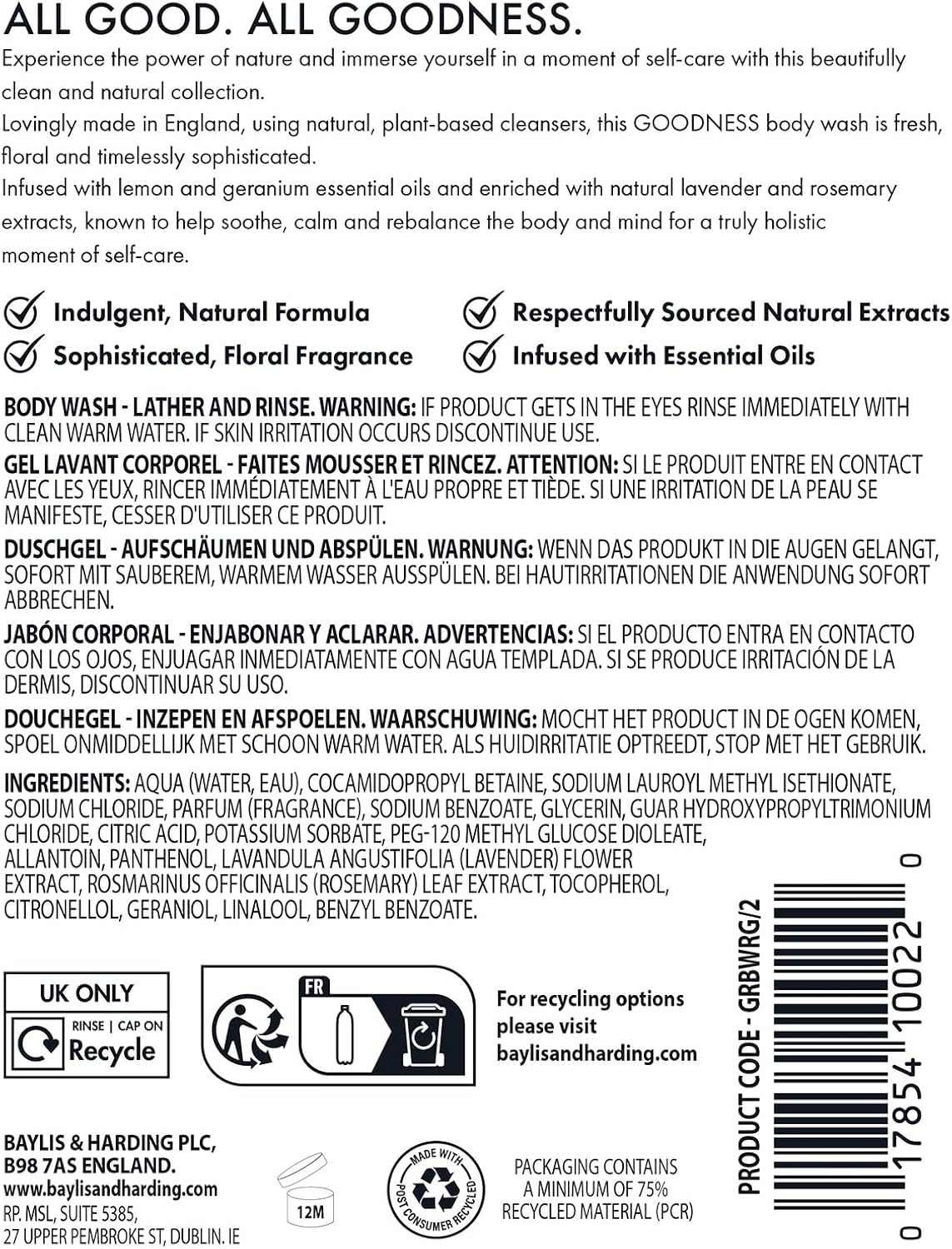 Baylis & Harding Goodness Rose & Geranium Body Wash 500ML